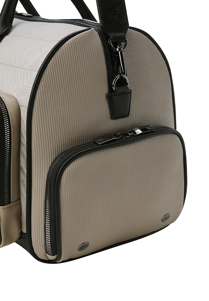 Unisex Fabric Mix Boston Bag - Beige