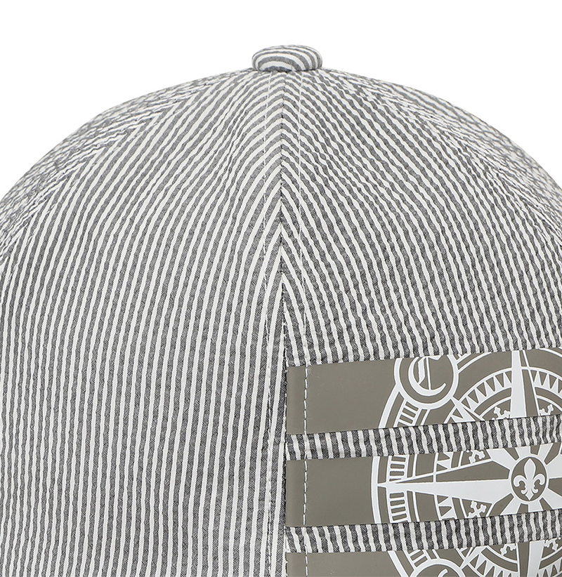 Castelbajac Men's Seersucker Stripe Artwork Ball Cap - Grey