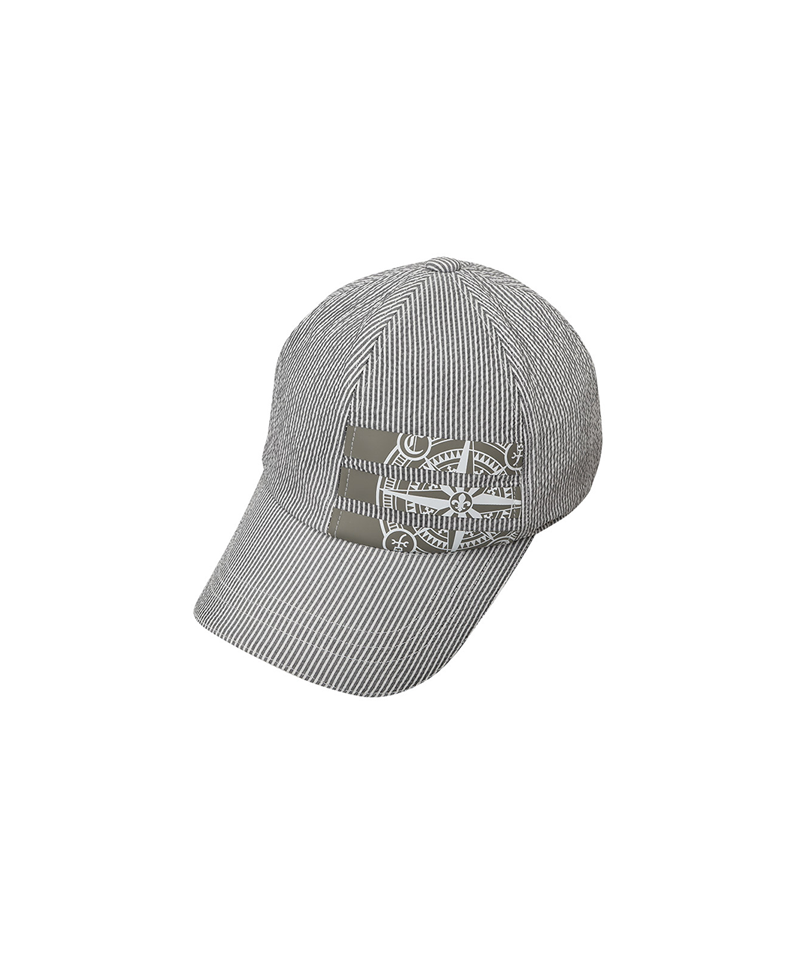 Castelbajac Men's Seersucker Stripe Artwork Ball Cap - Grey
