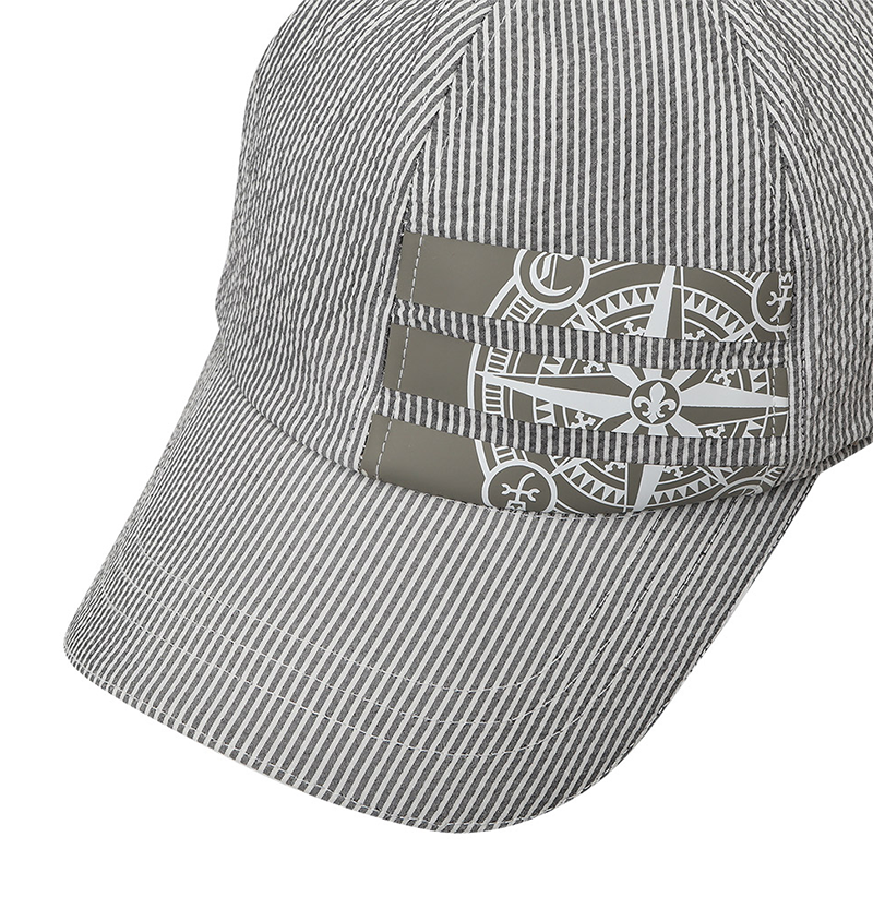 Castelbajac Men's Seersucker Stripe Artwork Ball Cap - Grey