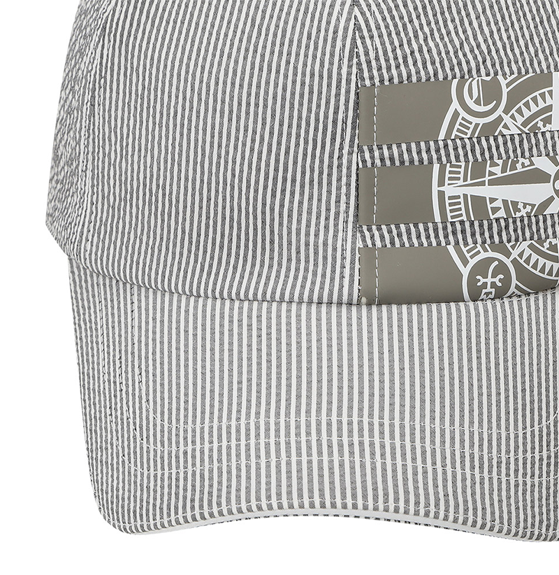 Castelbajac Men's Seersucker Stripe Artwork Ball Cap - Grey
