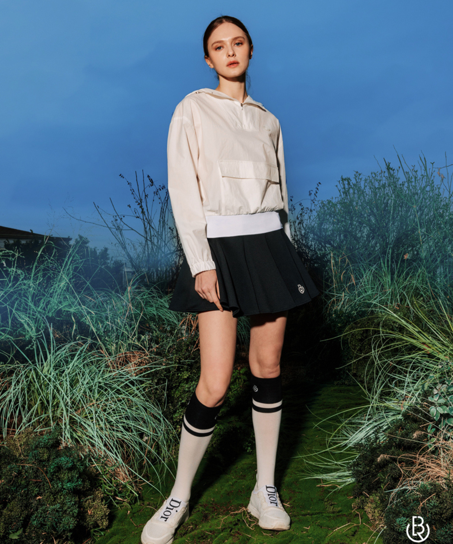 OBER Golf Color Block Knee Socks Black