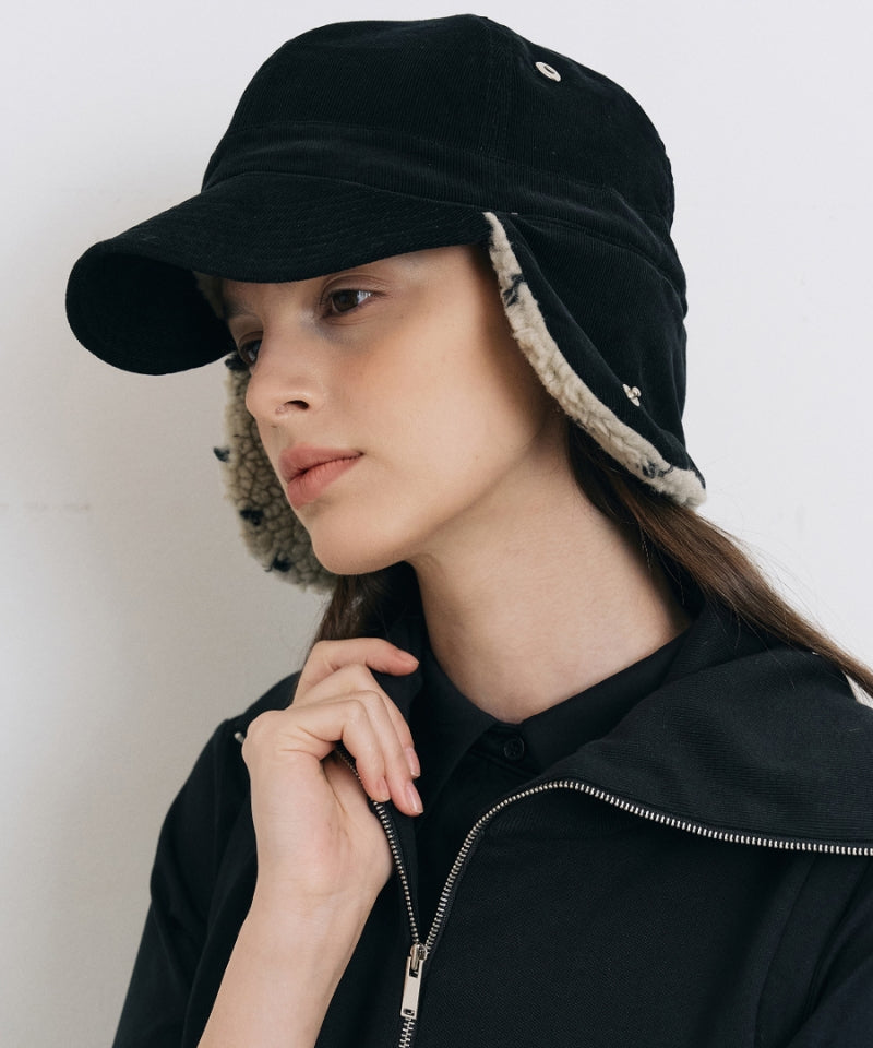 Dot Boa Earflap Cap Black