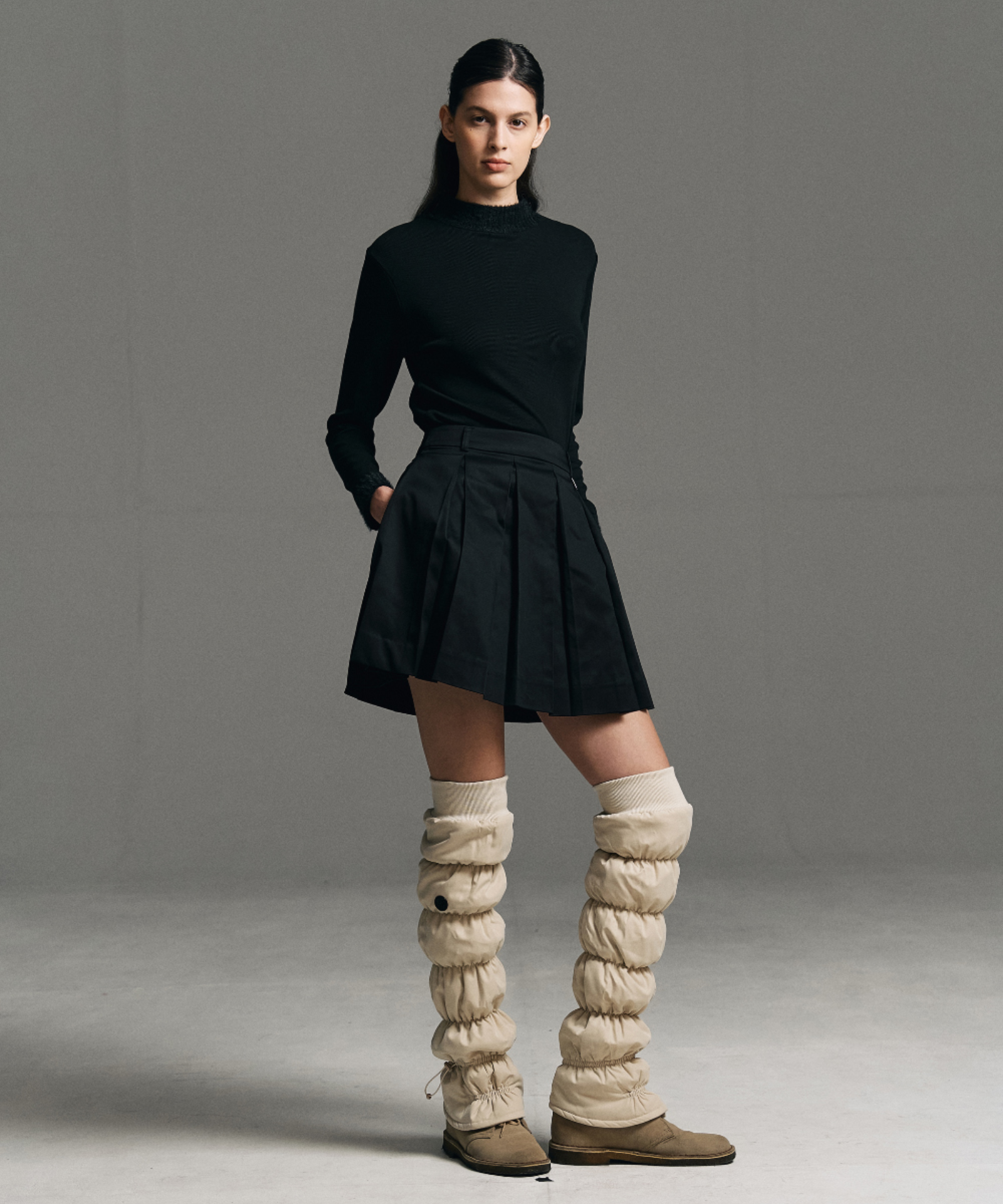 Knee-High Padded Leg Warmers Beige