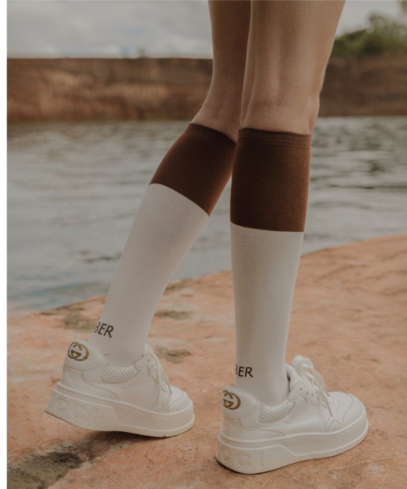 OBER Golf Monotone Color Blocking Socks Brown