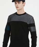 Ponte Waffle Touch Knit Round Sweater - Black