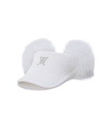 Women's Real Fur Snow Winter Visor - Off White