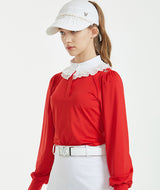 Ashula Lace China Collared Top- Red