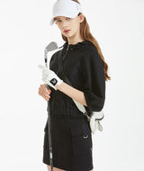 [SET SALE] Grain Loose Fit 5-Part Sleeve Short Blouson &  Cargo Pocket Banding Skirt - Black