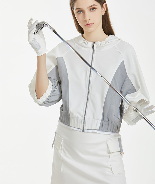[SET SALE] Grain Loose Fit 5-Part Sleeve Short Blouson & Cargo Pocket Banding Skirt - White
