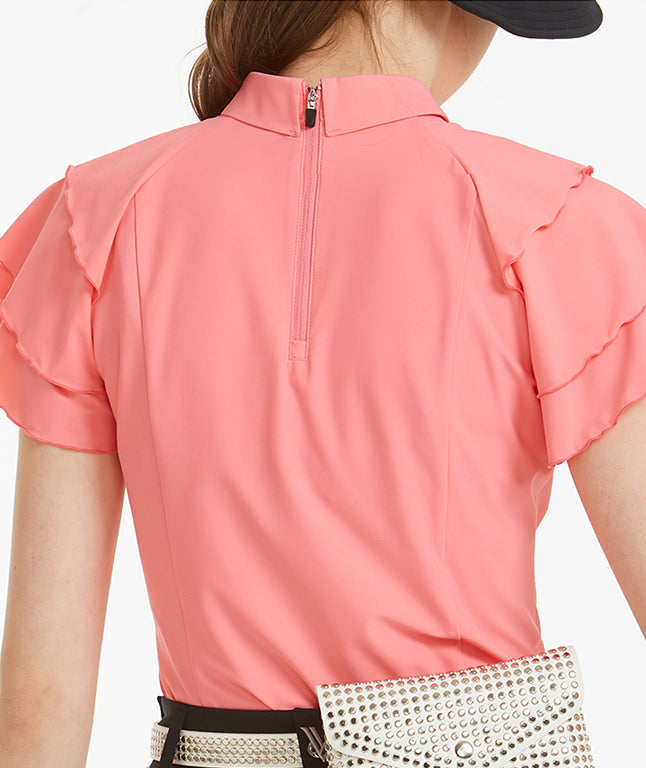 Harion Shoulder Frill Jersey Blouse - Pink