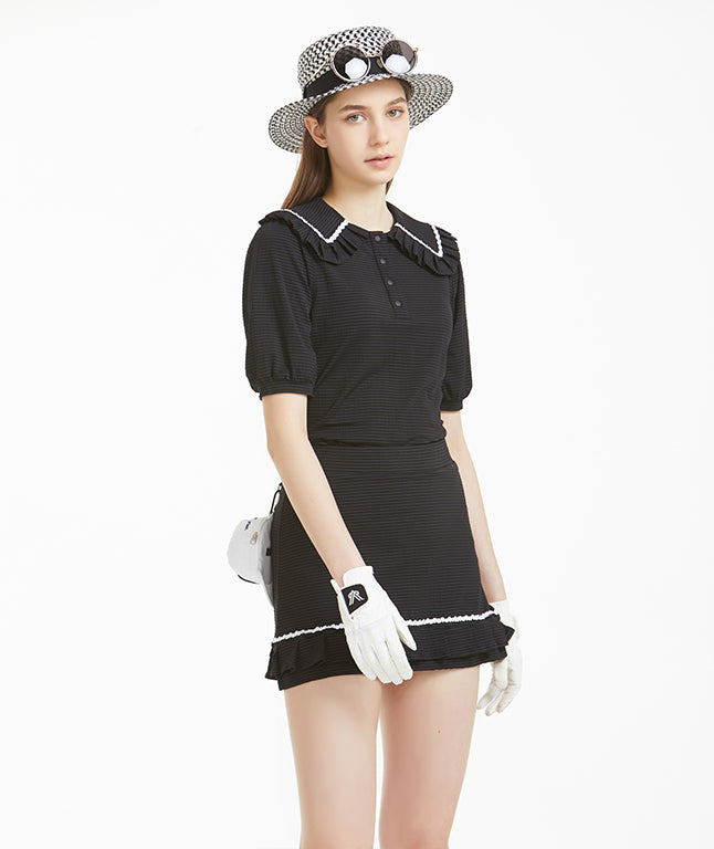 [SET SALE]  Laurel Wide Pleated Collar 4-Sleeves + Laurel Crinkle Jersey Culottes Black
