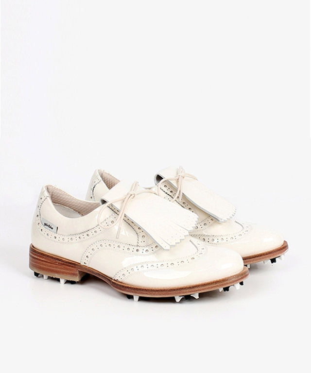 Giclee Unisex Classy Patent Premium Leather Golf Shoes - Ivory