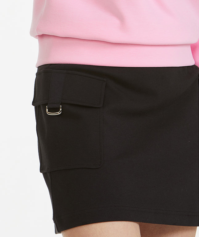 [Warehouse Sale]Grained Cargo Pocket Banding Skirt - Black L