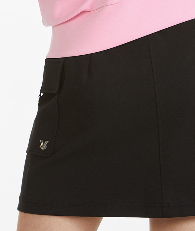 [Warehouse Sale]Grained Cargo Pocket Banding Skirt - Black L