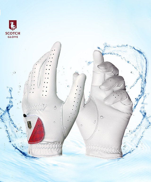 Scotch Two Hands Glove Natural Sheepskin Golf Gloves for Women - White