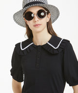 Laurel Wide Pleated Collar 4-Sleeves - Black